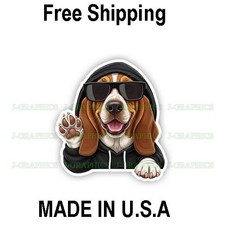 Basset Hound Cool Dog Peeker Peeking Vinyl Decal Sticker Funny Pet A