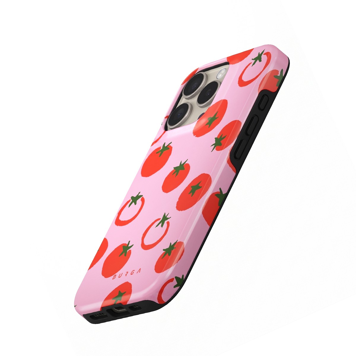 Coque de luxe iPhone 16 Pro Burga Tomates double couche finition rose
