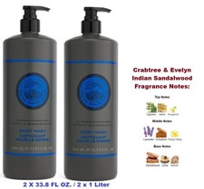 2 PC Crabtree Evelyn INDIAN SANDALWOOD Perfumed Body Wash 2 X 33.8 FL OZ. New.