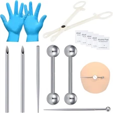 DJCIW Piercing Kit With Disposable 12G 14G 16G 18G 3-nipple piercing kit 