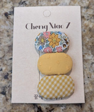 Girls 3 Piece Hand Made 1.5" Hair Clips Fabric Covered Yellow Floral