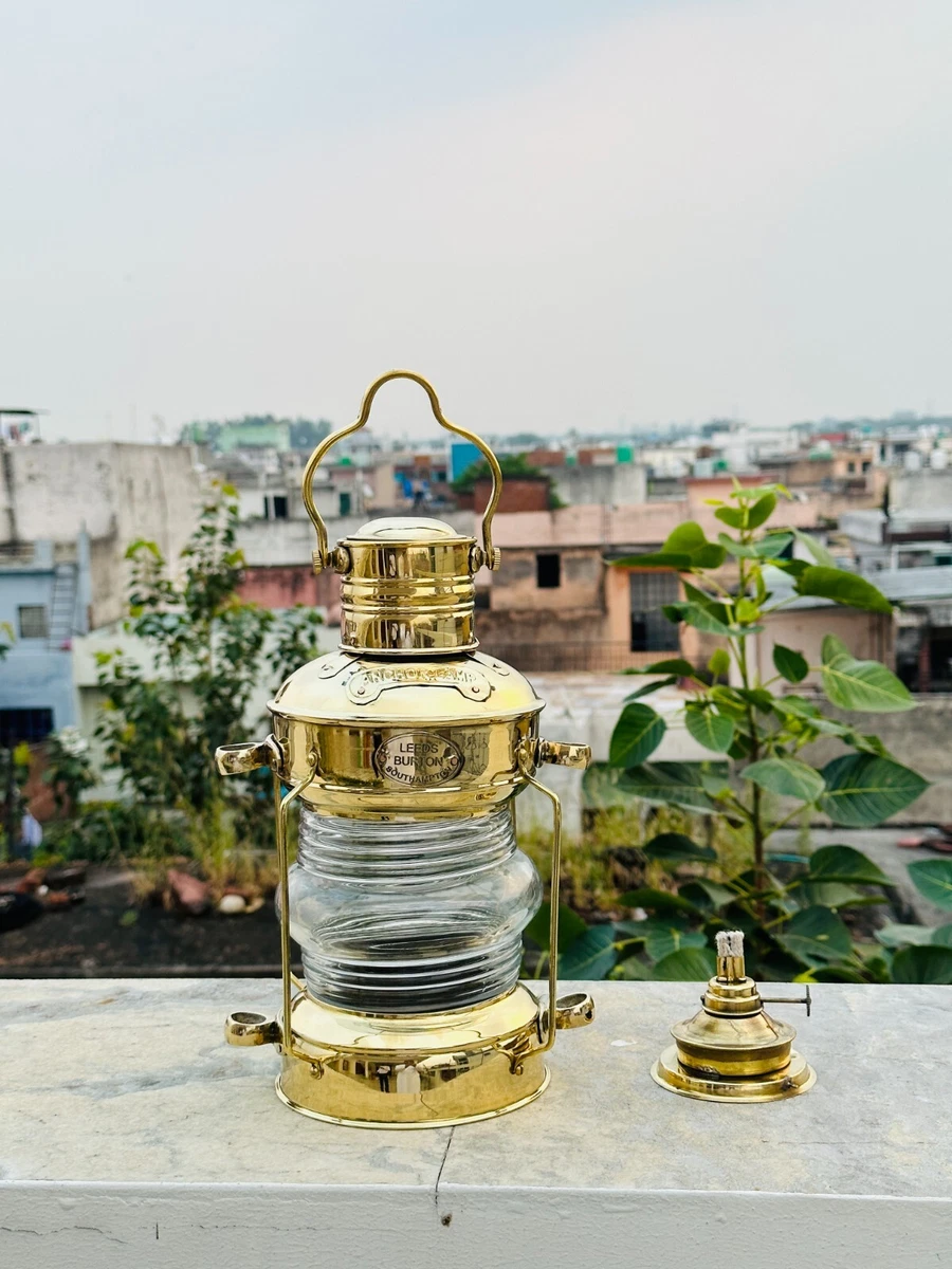 Vintage Brass Lantern Hanging Oil Lamp Ship Anchor Polished Finish Nautical