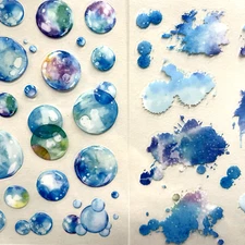 Blue Bubble Splash Stickers 4 Sheets Junk Journals Collage Scrapbooking