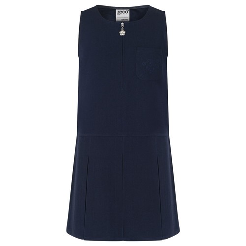 ZECO PINAFORE DRESS - GREY NAVY FLOWER ZIPPED FRONT 4% ELASTANE SCHOOL UNIFORM - Picture 3 of 9