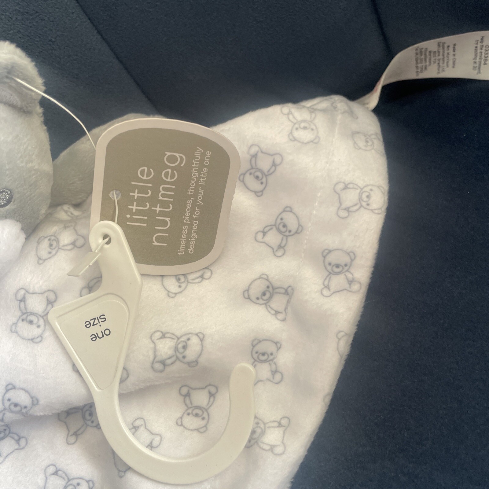 Little Nutmeg Morrisons Grey Teddy Bear Baby Comforter Soft White VGC