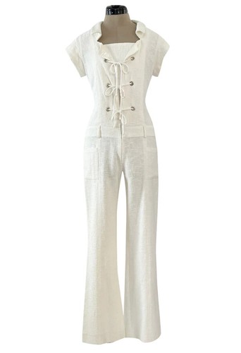 $2920 NEW Chanel Jumpsuit White Tweed Cotton Lace Front Pockets Bootcut Leg 38 - Picture 2 of 23