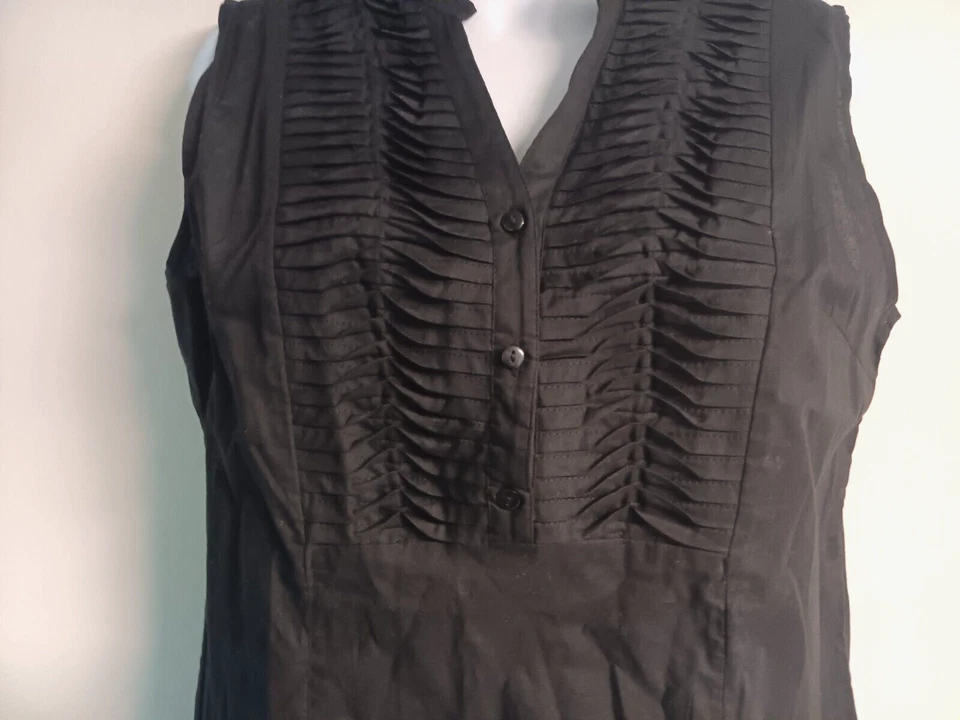 KIKIT Black Pleated Front Sleeveless‎ Blouse 100% Cotton Size M - Image 2 of 3