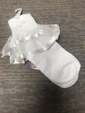 Sock Size 3/4 fits Shoe Sizes 4-7 White dressy Lace Ruffle Pageant Socks NWT