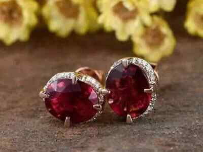 4.50Ct Oval Cut Red Garnet Push Back Halo Stud Earrings 14K Rose Gold Finish