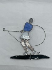 VINTAGE  LADY GOLFER  SUNCATCHER -LEADED STAINED GLASS