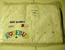 Baby Blanket By Rosebud, White W/Pastel Accents, 34" x 48", Brand New
