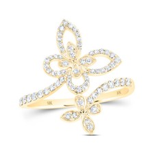 10kt Yellow Gold Womens Round Diamond Bypass Butterfly Ring 1/3 Cttw
