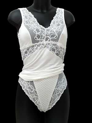 Magic Dream Cordinato Damen Unterwäsche Unterhemd Slip elfenbeinfarben Baumwolle und Spitze