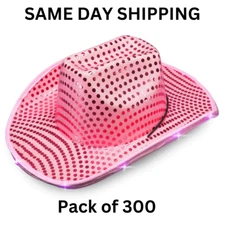 Pink LED Light Up Flashing Sequin Cowboy Hats for Christmas - Pack of 300