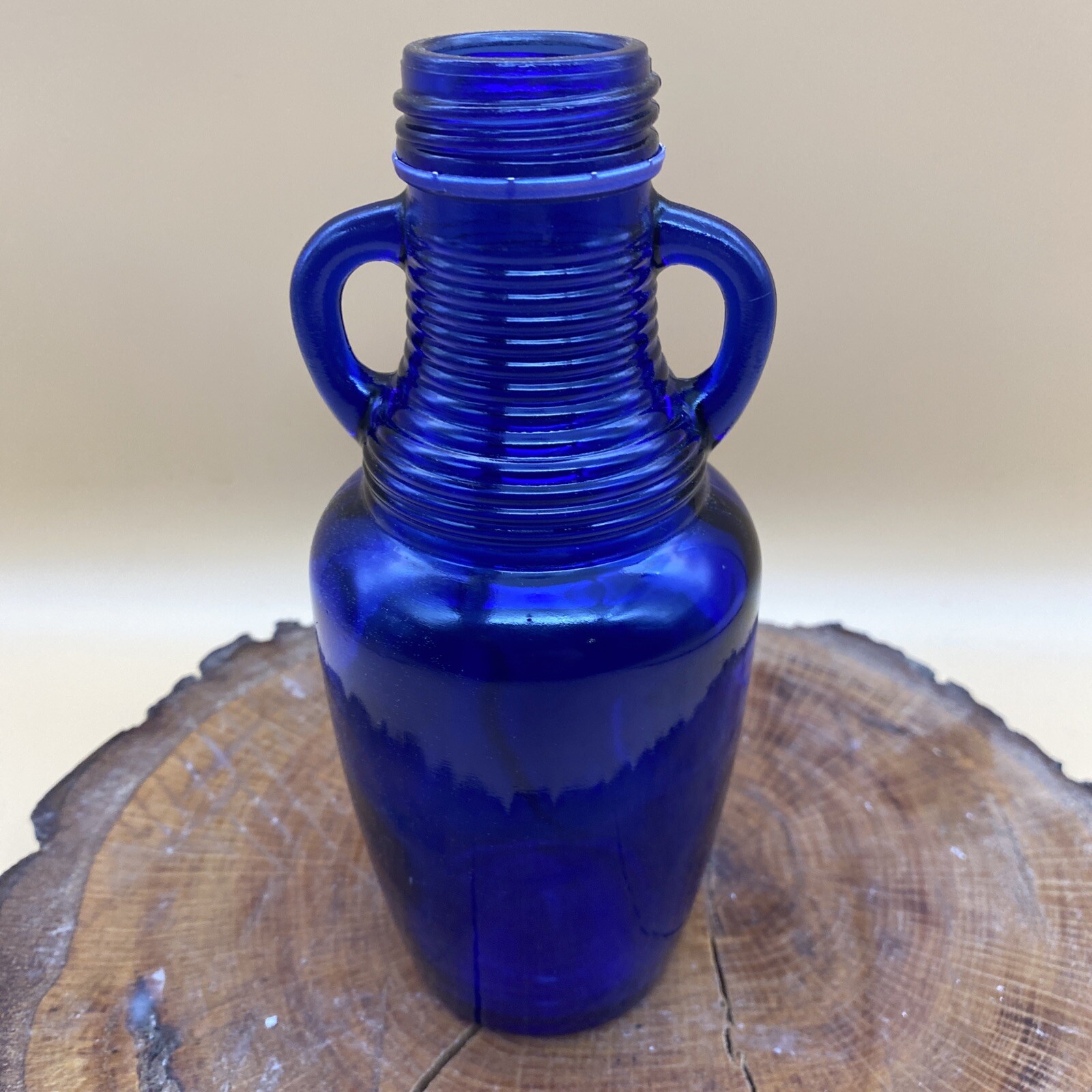 Glass Vases Bottles Cobalt Blue Double Handles Ribbed Top eBay