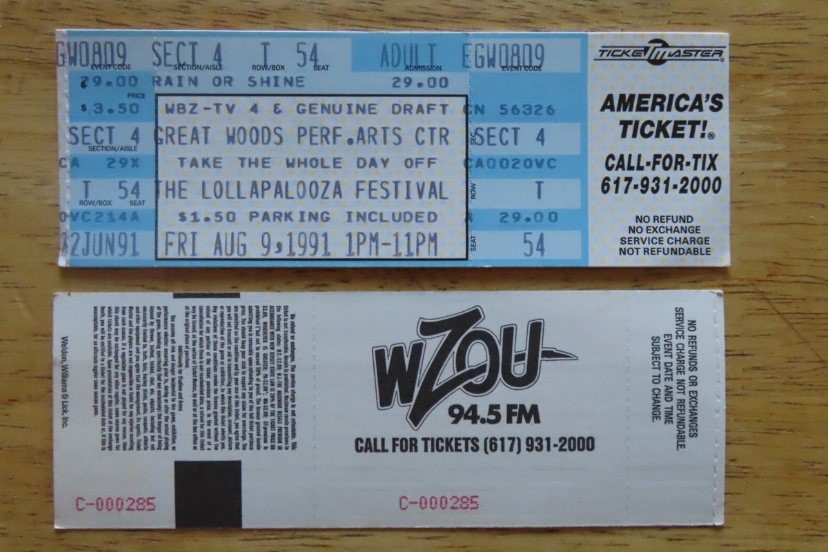UNUSED LOLLAPALOOZA August 9, 1991 GREAT WOODS Concert Ticket
