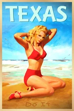 Texas Beach Poster Pin Up Gulf of Mexico Lone Star Summer Sun Art Print 276