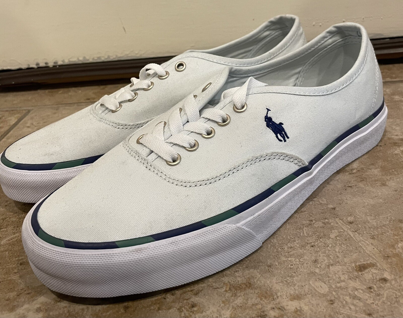 NUOVE scarpe polo Ralph Lauren Keaton pony in tela blu chiaro uomo 8 5