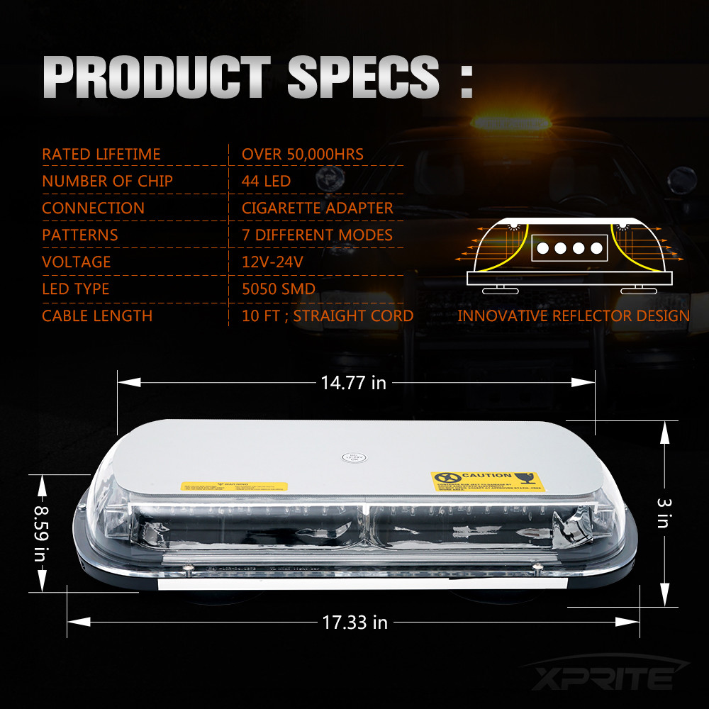 44 LED Vehicle Roof Strobe Light Bar Emergency Hazard Warning Flash