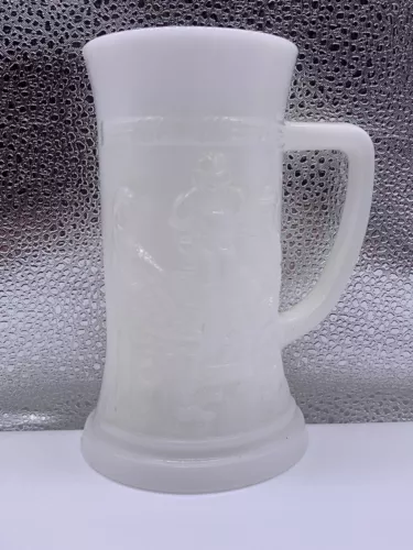 1950 Vintage Federal Milk Glass Stein Pub Scene Mug Tankard