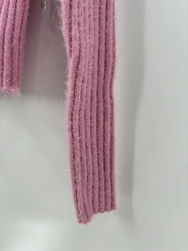 Forever 21 x Baby Phat Cardigan Sweater Womens Medium Pink Y2K Faux Fur Collared - Image 2 of 4