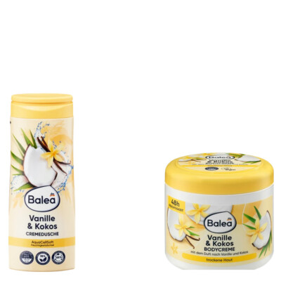 3tlg. Set | Balea Bodycreme + Duschcreme  Vanille & Kokos  + Beauty Band