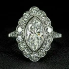 Art Deco Marquise Cut Lab Created Diamond Wedding 14K White Gold Finish Ring