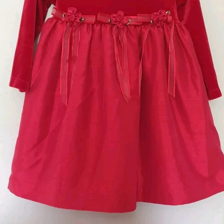 Vestido Jessica Ann Niñas Vacaciones Navidad Talla 2T Rojo Terciopelo Bordado Flores Foto 3 de 4