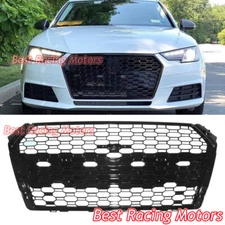 For 2017-2019 Audi A4 B9 RS4 Style Front Grille (Gloss Black Frame + Honeycomb)