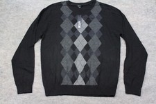 Apt 9 Sweater Men's Large L Black Argyle Merino Wool Blend V-Neck Pullover NWT