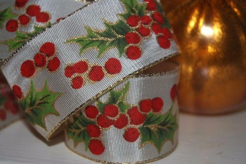 Hochwertige Stechpalme Beere Weihnachten Drahtkante Drahtband 1,5" Kuchen Schleifen Bäume - Bild 4 von 4
