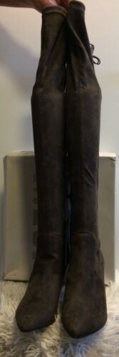 BNIB Vero Moda SUZY Dark Olive Green OTK Faux Suede Thigh Boots UK 6 RRP £78 - Picture 2 of 11
