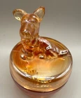 Vintage Scottie Dog Lid JEANETTE Carnival Glass Vanity Powder Trinket Dish 5.25”