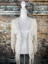 Gimmicks by BKE Kimono Open Front Sheer Lace Fringe Hem Size M