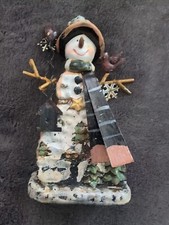 Christmas D cor Snowman holding a tree 5 inches tall with decorations on front