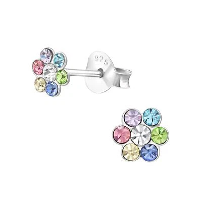 Blume Kinder Ohrringe mit Kristallen 925 Silber für Mädchen Ohrstecker Schmuck - Bild 1 von 4