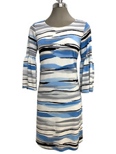 Calvin Klein NWT Elegant LAKE BLUE Bell Sleeves Printed A line Dress Size Small