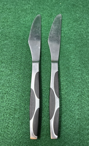 UNF1200 Forks Spoons Knife Serving Flatware BLACK INSETS Half Circles Vtg Japan - Picture 2 of 23