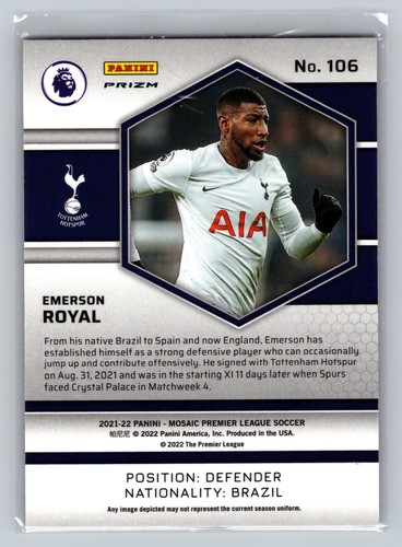 2021 Panini Mosaic EPL #106 Emerson Royal Red Mosaic - Picture 2 of 2