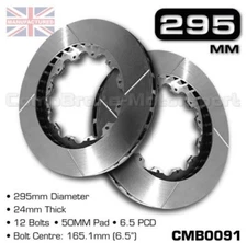 BRAKE DISC / ROTOR 295MM X 24MM 12 BOLT (50MM PAD) 6.5" PCD - PAIR CMB0091