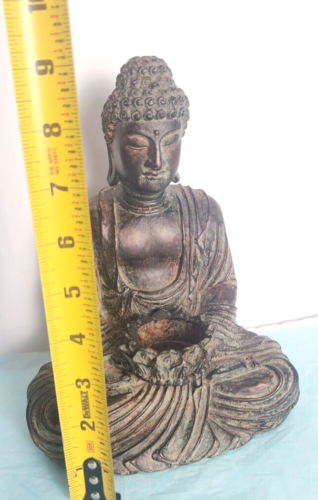 Budda in legno intagliato a mano con piatto offerta - Foto 7 di 9