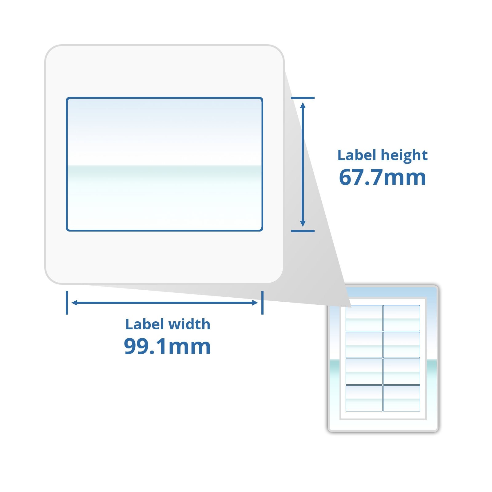A4 Glossy White 99.1x67.7mm Self Adhesive Address Labels 8 Per Page 100 Sheets