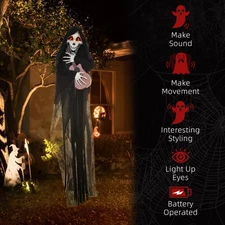 HOMCOM 4.3 Outdoor Halloween Decoration Animatronic Guitar-playing Grim Reaper