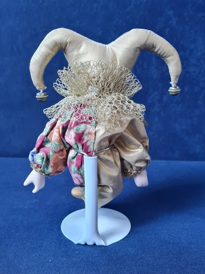 Konvolut Clown-Puppen, Harlekins, venezianisch, Stoff + Porzellan mit Stehstütze - Bild 3 von 4