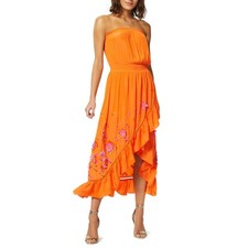 RAMY BROOK Ronan Strapless Ruffle Dress In Candy Orange Size Medim