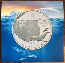 2013 RCM Whale Iceberg $20 Canada 1/4oz Fine Silver Coin Limited to 225,000