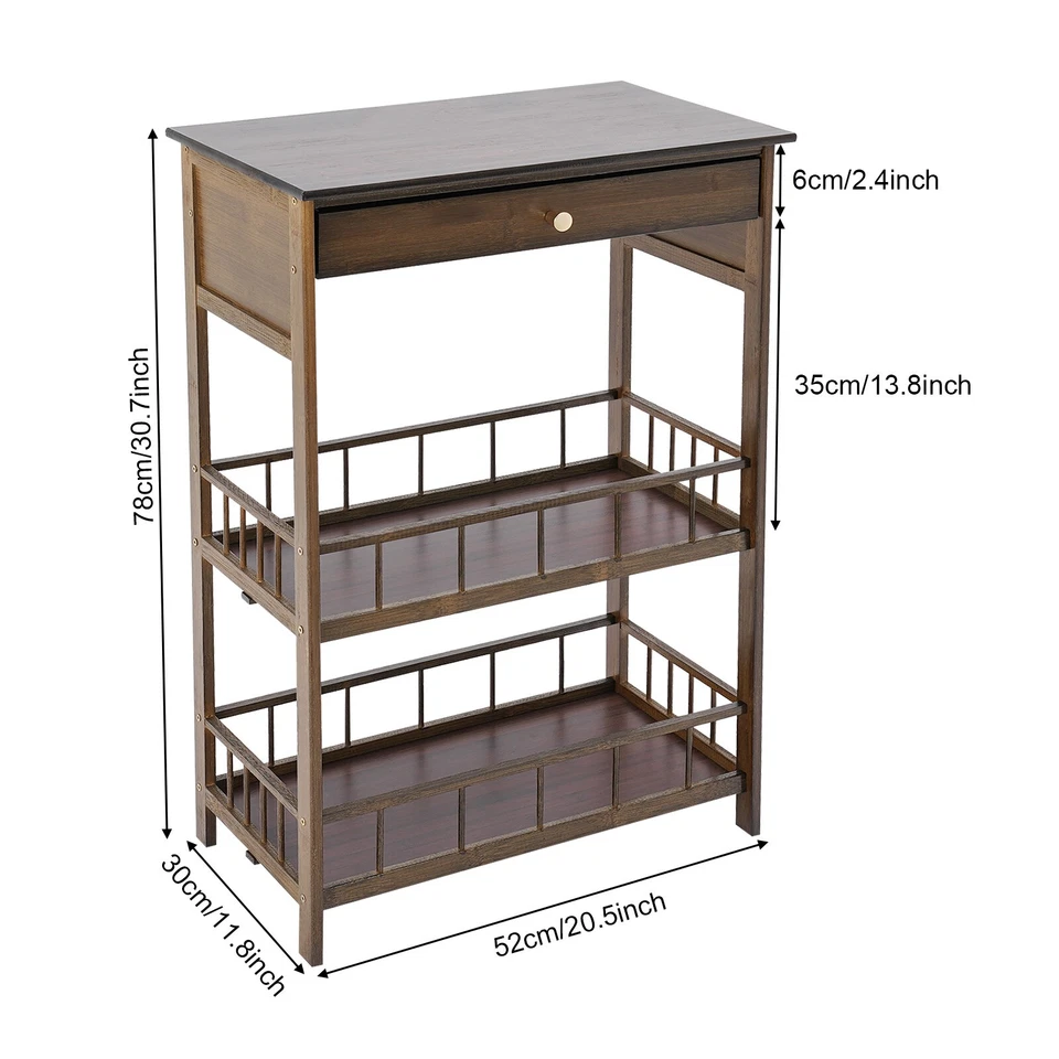 3 Tiers Side Table Side Table with Storage Drawer Bamboo End Table Tea Table - Image 4 of 4