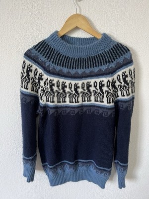 Alpaca Line Herren mittelblau Fair Isle Nordic Strick Pullover Made Peru
