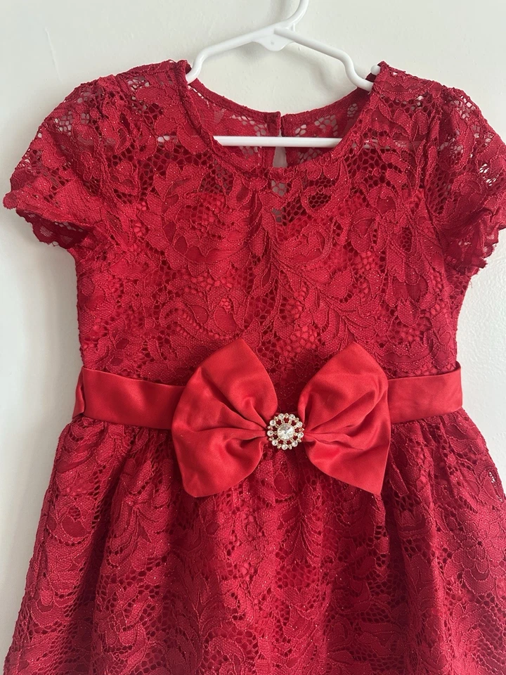 Vestido Rate Editions Niñas Talla 5 Color Rojo Encaje Forrado Manga Corta Cremallera Trasera Foto 3 de 4