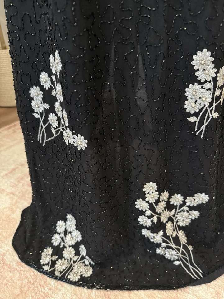 Papell Boutique Womens Black Floral Silk Sleeveless Scoop Neck Maxi Dress Sz 10 - Image 4 of 4